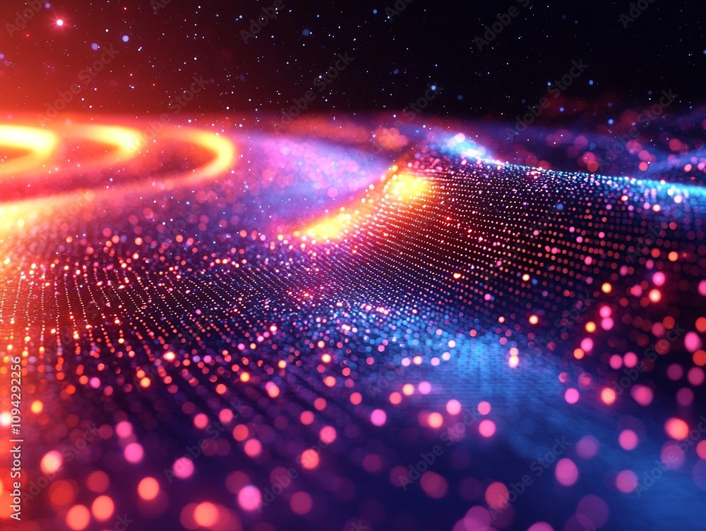 Poster energetic neon vortex graph symbolizing rapid data expansion and technological innovation