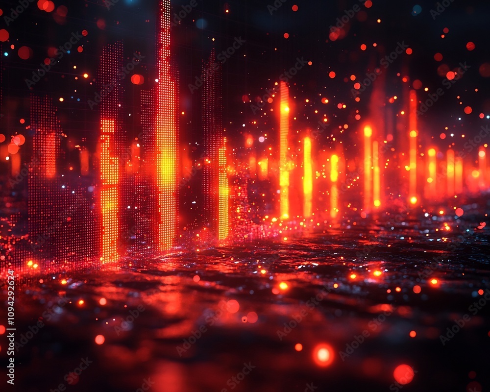 Poster vibrant futuristic data visualization projected onto transparent screen with floating graph elements