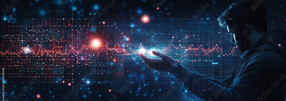 Poster futuristic cityscape with neon light and circuitry patterns ai and digital technology concepts