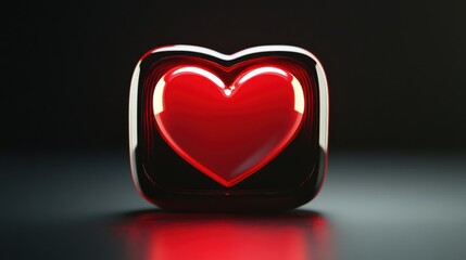 3D-rendered love/like heart notification icon in red square