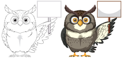 Owl Holding Blank Sign Illustration