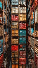 Stacked Cargo Containers in a Warehouse Facility Ready for Wholesale Distribution