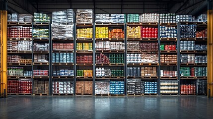 Organized Warehouse With Rows of Palletized Products for Efficient Supply Chain