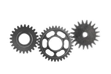 Metal gear isolated on white background for engine car and bike, teamwork business.