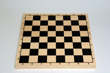 Chessboard. Chess game. Wooden chess on a plain background. Print set	