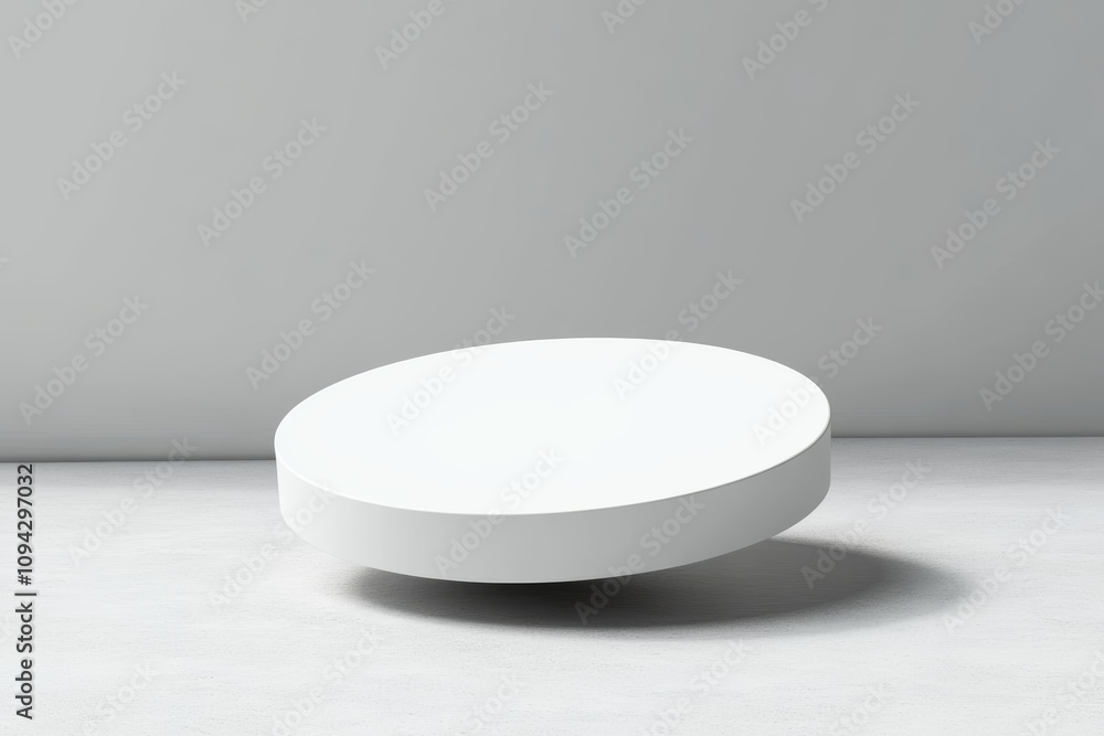 Poster minimalist white round podium floating display isolated on light grey background elegant presentatio