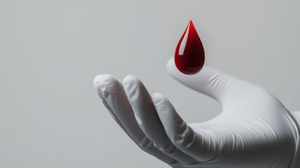 Fototapeta premium A single blood drop on a white glove, Reflecting the ongoing battle with healthcare issues and medical crises, minimalistic composition