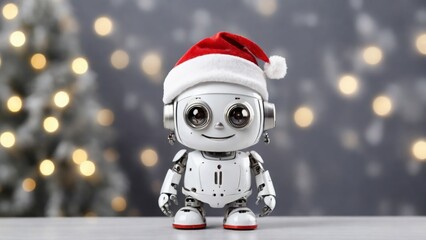 A cute little Santa robot that smiles against the background of the side. The concept of New Year and Christmas
