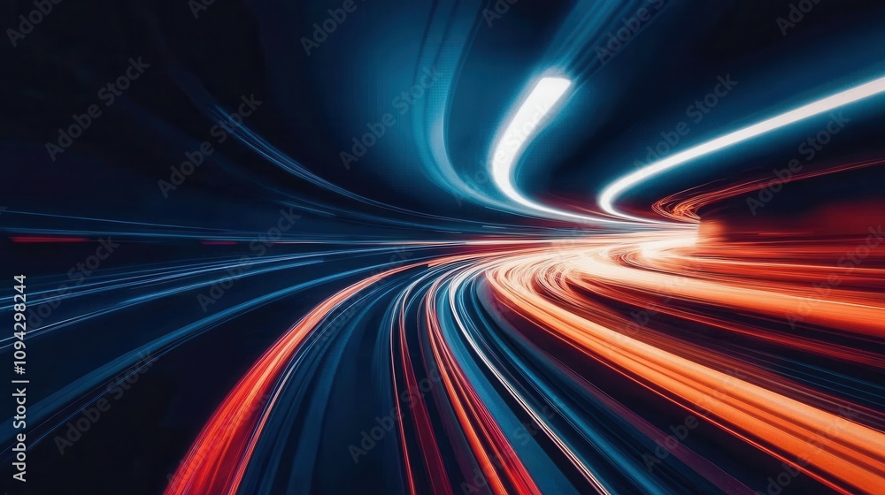 Poster abstract motion blur showcasing vibrant light trails in a dynamic, futuristic setting.