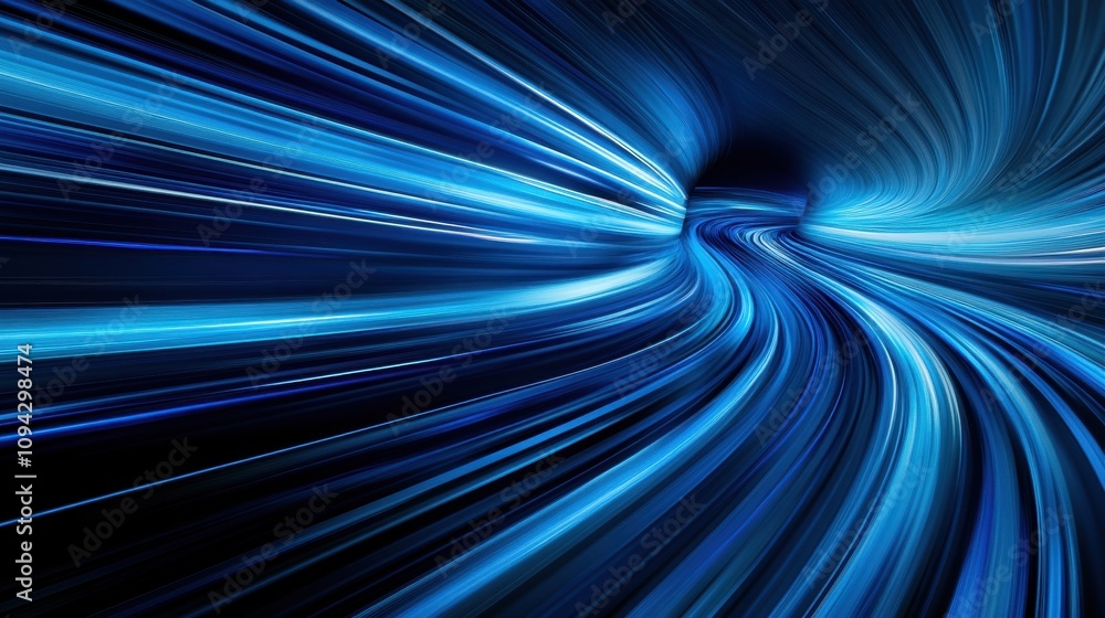 Poster a dynamic, abstract representation of movement through a blue tunnel of light.