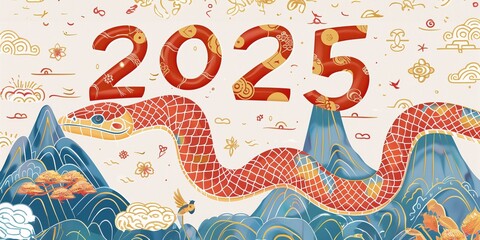 Illustration for cultural celebration of chinese new year 2025 snake zodiac symbol
