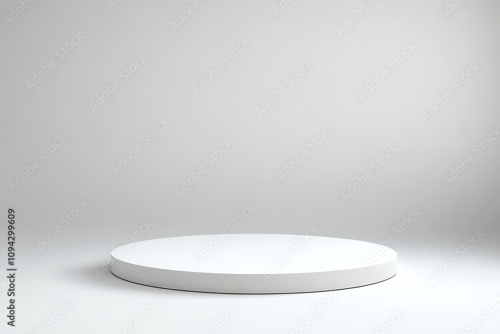 Poster minimalist circular white platform display on seamless white background for product presentation