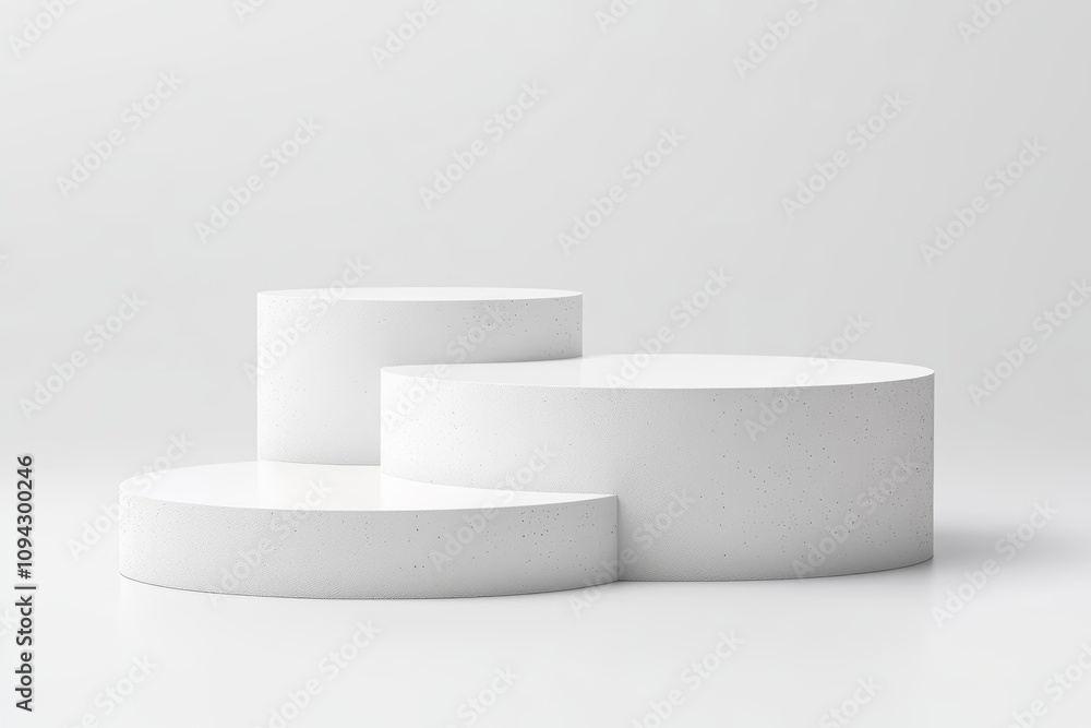 Poster minimalist white podium display three round platforms 3d rendering modern geometric scene