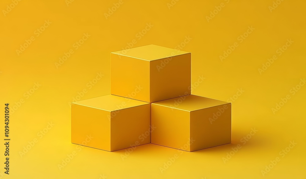 Aufkleber yellow 3d cubes stacked in minimalist geometric display on solid background