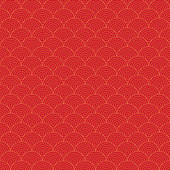 Chinese style seamless pattern. Abstract simple geometric background. Traditional Asian red gold ornament. Japanese concept. Design for holiday print, fabric, wrapping paper, poster, web.