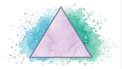 Light purple watercolor rounded triangle in a stylized abstract pattern with splashes of blue and green, abstract art, round shapes, triangles