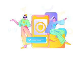 Virtual characters social communication concept business flat vector hand drawn illustration
