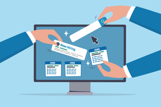 Job posting on recruitment website, employment or career opportunity online, HR or human resource offer help wanted or hiring position vacancy, HR hand posting job vacancy on online career website.