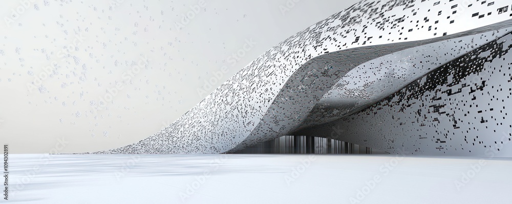 Aufkleber a futuristic architectural design featuring flowing forms and a serene environment.