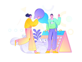 Virtual characters social communication concept business flat vector hand drawn illustration
