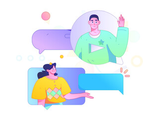 Virtual characters social communication concept business flat vector hand drawn illustration

