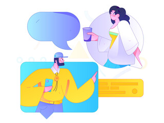 Virtual characters social communication concept business flat vector hand drawn illustration
