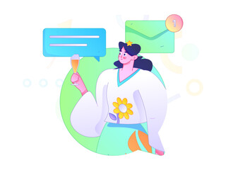 Virtual characters social communication concept business flat vector hand drawn illustration
