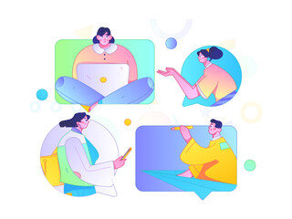 Virtual characters social communication concept business flat vector hand drawn illustration
