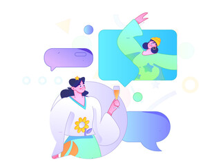 Virtual characters social communication concept business flat vector hand drawn illustration
