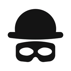 Incognito mask, villain or robber hide face element, black silhouette mystery costume icon. Superhero or carnival bandit burgar 