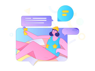 Virtual characters social communication concept business flat vector hand drawn illustration
