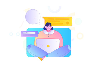 Virtual characters social communication concept business flat vector hand drawn illustration
