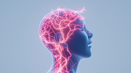 2409_042.Highlighted neural pathways with energy patterns representing attention deficit hyperactivity disorder, medical illustration style, high contrast, clean background, with faint side profile
