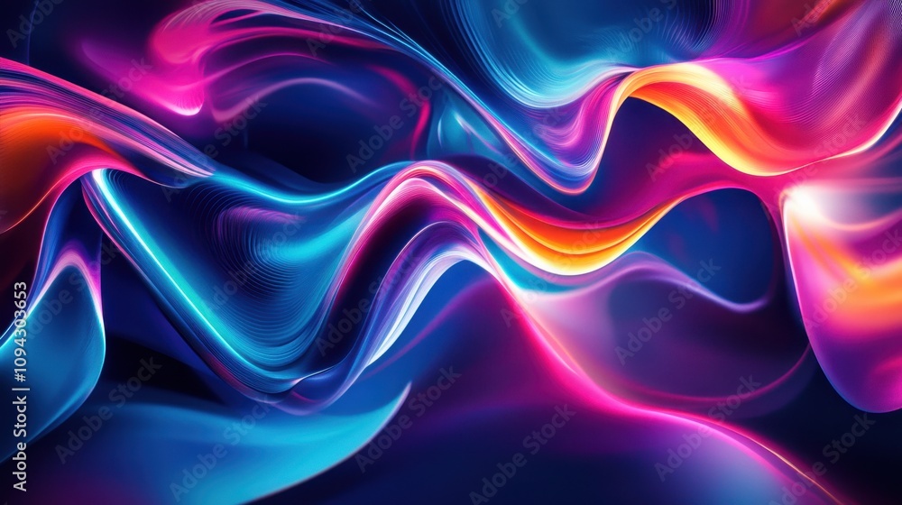 Poster a vibrant abstract design featuring flowing waves of color and light.