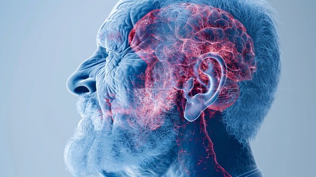 2409_022.Highlighted prostate with energy patterns representing benign prostatic hyperplasia, medical illustration style, high contrast, clean background, with faint side profile of a elderly man as