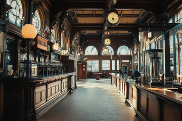 Fototapeta premium Beautiful Vintage Railway Station Interior With Classic Design