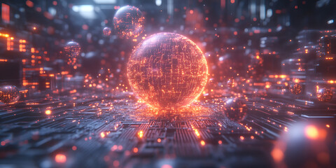 Obraz premium Cybernetic Core: Glowing Orb in Futuristic Circuitry 
