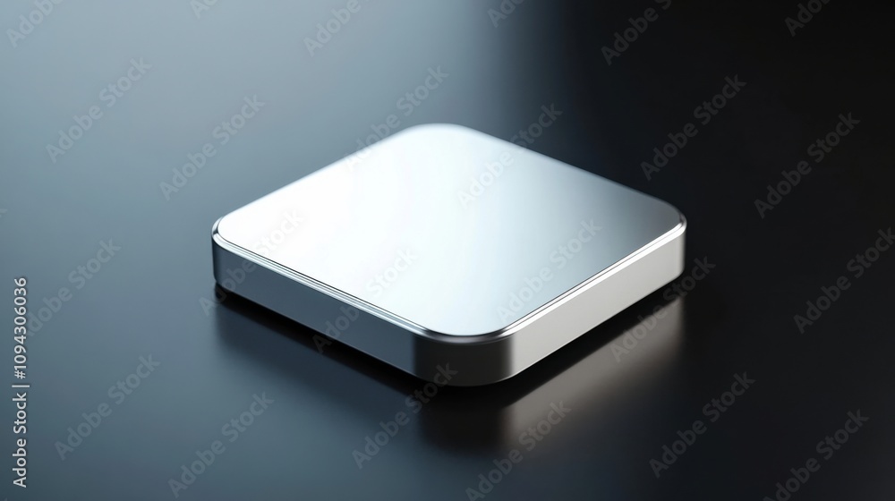 Poster mobile application icon mockup with silver square and rounded corners in 3d