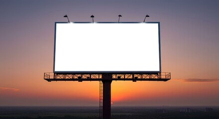 屋外広告ポスター用ブランク看板、夕日｜Blank sign for outdoor advertising poster, sunset