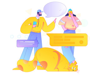 Virtual characters social communication concept business flat vector hand drawn illustration
