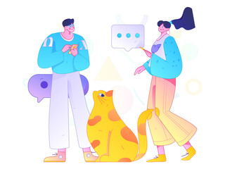 Virtual characters social communication concept business flat vector hand drawn illustration
