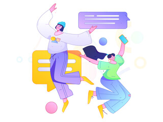Virtual characters social communication concept business flat vector hand drawn illustration
