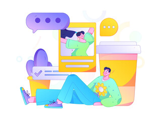 Virtual characters social communication concept business flat vector hand drawn illustration
