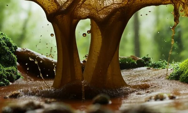 Mud splash in forest, close-up view.