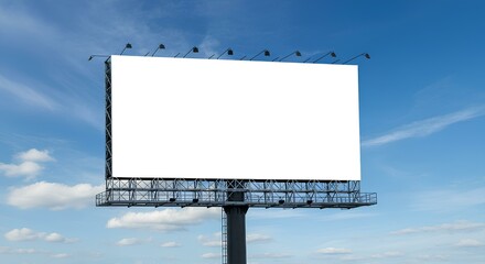 Fototapeta premium 青空背景、何もない白い広告パネル、OOH｜Blue sky background, empty white ad panel.