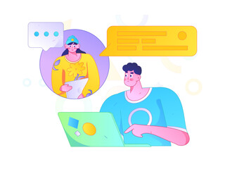 Virtual characters social communication concept business flat vector hand drawn illustration

