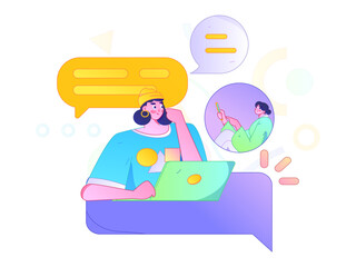 Virtual characters social communication concept business flat vector hand drawn illustration
