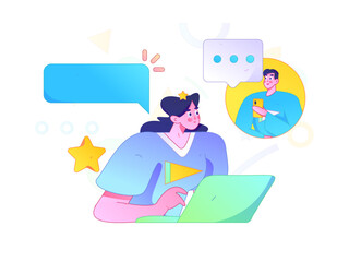 Virtual characters social communication concept business flat vector hand drawn illustration
