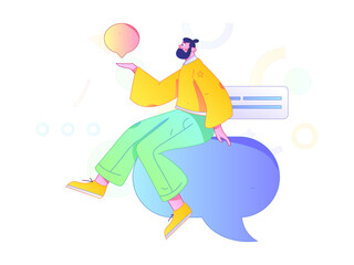 Virtual characters social communication concept business flat vector hand drawn illustration
