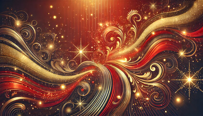 赤と金の輝くグラデーション背景、華やかなデザインと光の効果

